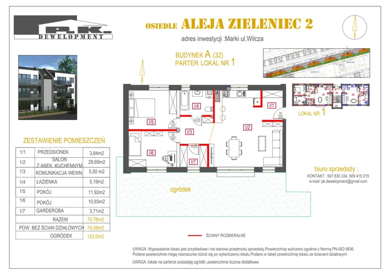 Lokal A1 — parter, 3 pokoje, ogródek 122 m²