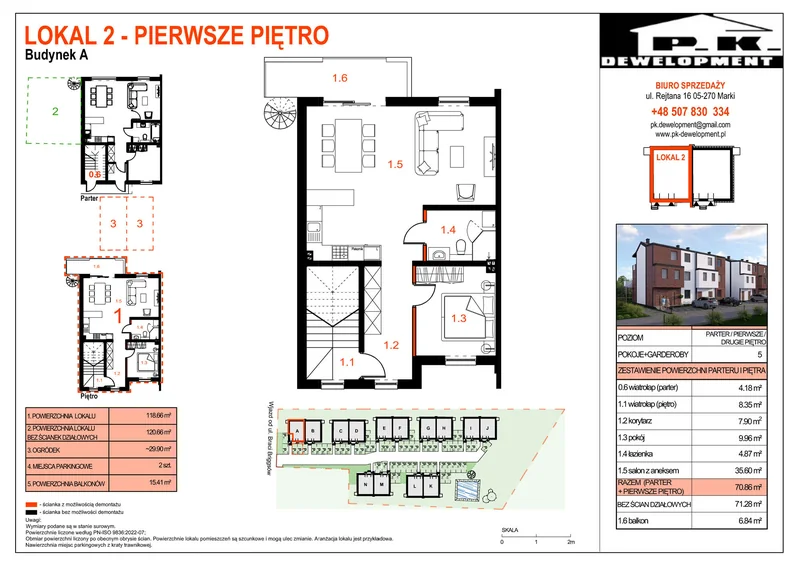 Rzut mieszkania dwupoziomowego — pierwsze piętro (lokal 2, budynek A)